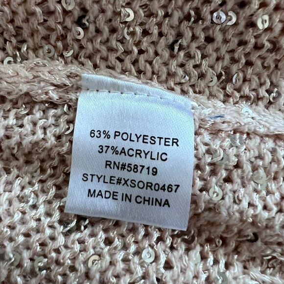 NY Collection Cardigan Women XS Open Weave Pink Sequins 3/4 Sleeve Barbie Core - Picture 9 of 13